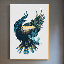 Nórdico Pintura Da Lona Cartaz Flying Eagle Silhueta Cópia Da Arte Da Parede Decoração Da Casa Pintura A Óleo Da Floresta Natural 2024 - compre barato