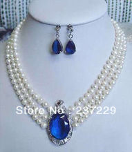 Wholesale price FREE SHIPPING ^^^^3 rows white pearl pendant necklace earrings Set 2024 - buy cheap