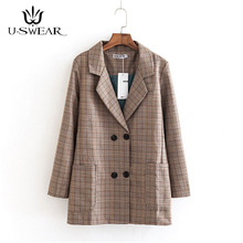 U-SWEAR Autumn Winter Large Size Women's Blazers Coat Casual Plaid Women Long Coat Big Size Female Blazers Coat Outerwear 2024 - buy cheap