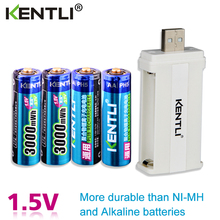 KENTLI 4pcs low self discharge 1.5v 3000mWh AA rechargeable Li-polymer li-ion polymer lithium battery +1 USB smart Charger 2024 - buy cheap