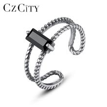 CZCITY Vintage Solid Thai 925 Sterling Silver Open Rings for Women Fine Jewelry Party Black CZ Bague Joyas De Plata GiftSR0233 2024 - buy cheap