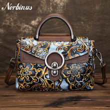 Norbinus Natural Skin Shoulder Messenger Bag Women Embossed Bag Tote Retro Crossbody Top Handle Bags Genuine Leather Handbag New 2024 - купить недорого