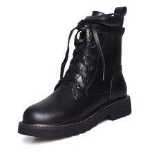 ZJVI Women Genuine Leather Platform Black Autumn Winter Cross Tied Low Heels Ankle Boots Woman Ladies Shoes 2020  For Girls 2024 - buy cheap