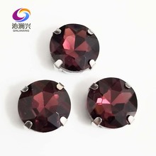 Free shipping Wine red round shape good quality Glass Crystal sew on claw rhinestone,Diy Clothing accessories SWB20 2024 - buy cheap