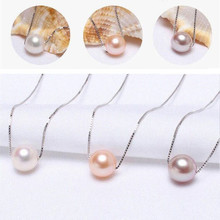 Collar con colgante de perlas redondas de agua dulce, cadena de ley s925, Color Natural, 8MM, AAA 2024 - compra barato