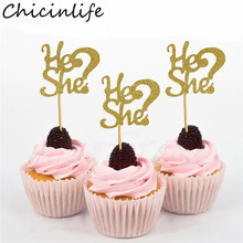 Chicinlife 5Pcs Gold He Or She Cupcake Toppers Boy Girl Birthday Party Baby Shower Gender Reveal Party Cake Decoration Supplies 2024 - buy cheap