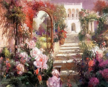 Pintura con diamantes incrustados, bordado a mano, hermoso jardín de rosas, flores, castillo, nuevo 2024 - compra barato