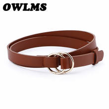 women's Belts double buckle gold circle simple design belly thin leather belt dress knot round buckles student strap belt girl 2024 - buy cheap
