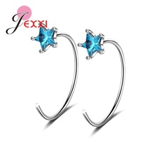 Top Vendeur Women 925 Sterling Silver Metal Blue Crystal Stars Earrings Daily Korean Concise Sweet Ear Jewelry Bijoux Gift 2024 - buy cheap