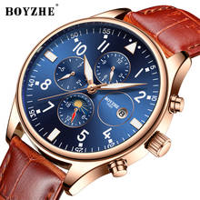 Мужские автоматические механические часы BOYZHE, роскошные брендовые водонепроницаемые часы с календарем и подсветкой, кожаные спортивные часы Relogio Masculino 2024 - купить недорого