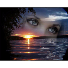 5D Diy Diamond Painting Landscape Sunset Water and Beauty Eyes Full Square Rhinestone Mosaic Cross Stitch Diamond Embroidery Art 2024 - buy cheap