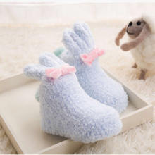 Детские носки для новорожденных; Милая теплая обувь для маленьких мальчиков и девочек; Зимняя обувь; Sapatos Meias Infantis; Бархатные плотные Носки с рисунком кролика для девочек 2024 - купить недорого