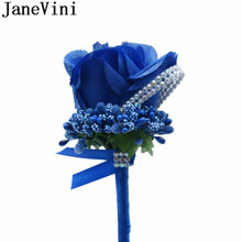 JaneVini 11 Colors Silk Flower Bouquet Corsage Rhinestone Rose Wedding Boutonnieres Groom Pin Men's Beaded Boutonniere Ramillete 2024 - buy cheap