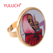 YULUCH Novelty punk handmade design alloy inlaid wood round printing fashion woman ring for popular prom gift 2024 - buy cheap