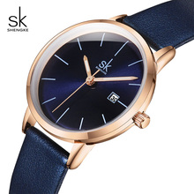 Shengke-Reloj de pulsera con correa de cuero brillante para mujer, nuevo diseño a la moda, de cuarzo, elegante 2024 - compra barato