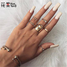 HuaTang Gold Color Crystal Punk Ring Set for Women Hollow Geometric Ring Twist Knuckle Anillos Anel Rings Jewelry 6pcs/set 2990 2024 - buy cheap