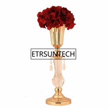 Vaso de flores dourado 50cm, vaso de mesa de metal flor de estrada chumbo cristal de mesa de casamento peça central vaso de flores para casamento decoração de casa 2024 - compre barato