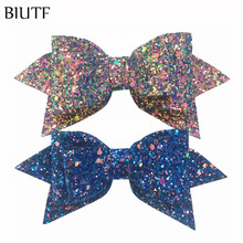 Wholesale 200pcs/lot 5'' Flexible Messy Glitter Sequin Leather Bow with Clip Lovely Hairgrips Christmas Gift for Girl HDJ135 2024 - buy cheap