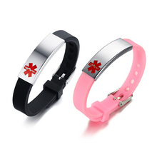 Medical Alert ID Bracelet Bangle Black Pink Silicone Bracelet for Women Lady Girl Jewelry 2024 - buy cheap