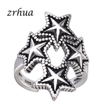 Zrhua anel de prata refinada 925 genuína, anel empilhável de estrela, vintage, anéis pretos para mulheres, joias de aniversário de casamento 2024 - compre barato