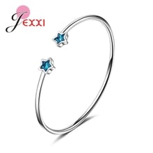 Bonito de alta qualidade duplo azul estrelas cz cristal 925 prata esterlina abertura pulseira para mulher meninas vogue presente noivado 2024 - compre barato