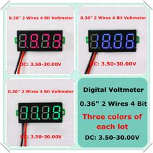RD 3 вида цветов каждой партии 4 цифры 0.36 "Цифровой вольтметр мультиметр 3.50-30 В два провода Напряжение Панель метр светодиодный [12 шт./лот] 2024 - купить недорого