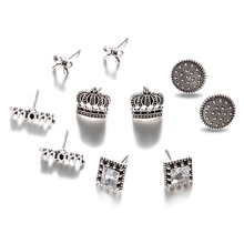 Pendientes de perno Vintage Punk para mujer, 5 par/lote, corona lazo juegos de pendientes de perno para mujer, letras de cristal, pendientes de perno para mamá, joyería Brincos 2024 - compra barato