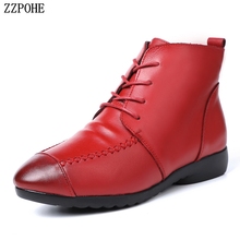 ZZPOHE-Botas de nieve cálidas para mujer, zapatos de Botines planos suave, de cuero genuino, a la moda, para invierno 2024 - compra barato
