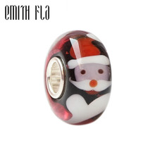 Emith Fla-cuentas de plata de ley 925 con gran agujero, cristal de Murano de Santa Claus, bricolaje, cuentas de joyería, compatible con pulsera de marca 2024 - compra barato