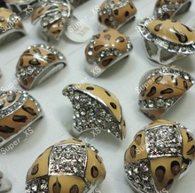 Conjunto de anéis femininos lembranças 6 peças joias legítimas esmaltadas de leopardo anéis de strass lb124 frete grátis 2024 - compre barato