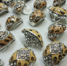 6Pcs Whole Lots Jewelry Fashion Women Nice Leopard Enamel Rhinestone Rings LB124 Free Shipping 2024 - buy cheap