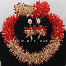 Red Gold African Beads Wedding Jewelry Set Handmade Chunky Women Costume Jewelry Set Statement Necklace Set Free Shipping WB972 2024 - buy cheap