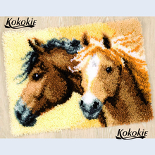 Dois cavalos trava gancho tapete kits de impressão em tela vloerklee foamiran para agulha de crochê bordado tapete diy tapijt 2024 - compre barato