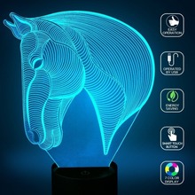 Lâmpada de cavalo 3d, luz noturna com usb, luzes coloridas brilhantes para decoração de casa presente para criança