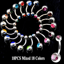 BOG-18pcs  Mixed 18 Colors Surgical Steel Double CZ Crystal Belly Button Ring Zircon Navel Piercing Belly Stud Bar Body Jewelry 2024 - buy cheap