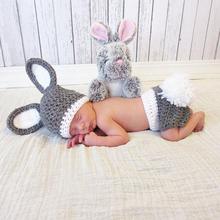Acessórios para fotografia de bebês, conjunto de roupas para meninos e meninas com chapéu em forma de coelho e shorts 2024 - compre barato