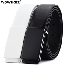 WOWTIGER Black White Cowhide Genuine Leather 3.3cm width belts for men Strap male Smooth buckle Luxury Brand Designer belt 2024 - buy cheap