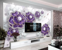Beibehang Custom wallpaper exquisite three-dimensional purple flower jewelry TV background wall decoration mural 3d wallpaper 2024 - buy cheap