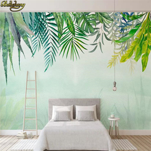 Beibehang personalizado foto 3d papel de parede mural nordic minimalista pequeno fresco folhas verdes aquarela estilo cactus fundo da 2024 - compre barato