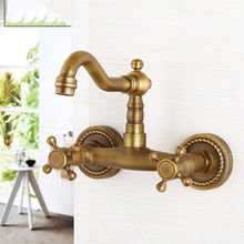 Antique Brass Double Handle Bathroom Faucet Swivel Spout Kitchen Mixer Faucets Hot And Cold Basin Sink Mixer Tap KD516 2024 - buy cheap