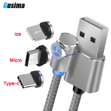Gusima L-Line Магнитный зарядный кабель, 90 градусов светодиодный кабель для iPhone X 8 7 6 Plus и Micro USB кабель и USB Type-C USB C кабель 2024 - купить недорого