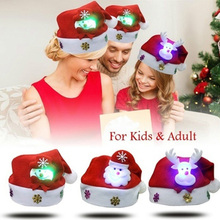 Рождественская шляпа, светодиодная светящаяся Рождественская Кепка с изображением Санта-Клауса/лося/снеговика для взрослых детей L666 2024 - купить недорого