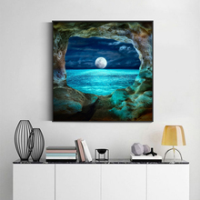 Cuadros de pared de paisaje para sala de estar, decoración de Luna, paisaje marino, pintura artística, lienzo, póster 2024 - compra barato