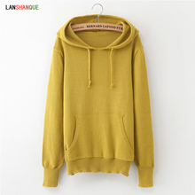 2018 Women Sweater Pullover Solid Loose Hooded Sweater Winter Long Sleeve Black White Pockets feminine coat Autumn Knit Sweater 2024 - buy cheap