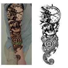 Временная тату-наклейка Momento Mori Skull, 1 шт., полностью Цветочная татуировка с ручкой, боди-арт, Большая искусственная татуировка 2024 - купить недорого