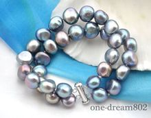Pulsera barroca de perlas de agua dulce, 2 hebras, 8 ", 9-10mm, gris 2024 - compra barato