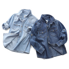 Модная детская рубашка для мальчиков, Повседневная джинсовая рубашка с длинными рукавами, одежда для больших детей, топы для мальчиков, одежда для детей, BC191 2024 - купить недорого
