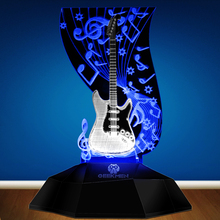 Música nota de iluminação arte instrumento música guitarra 3d linha lâmpada led lâmpada mesa decorativa guitarrista sala música decoração da noite