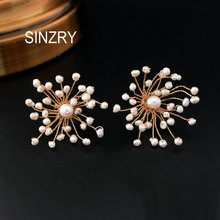 SINZRY sweety orignal design Natural FreshWater Pearl flower exaggerated Earrings lady personality Earring Handmade jewelry 2024 - buy cheap