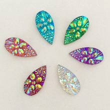 40PCS AB Resin shiny 10*20mm teardrop 3D flower Flatback Rhinestone children scrapbook  DIY Ornaments Wedding appliques SC54*2 2024 - buy cheap